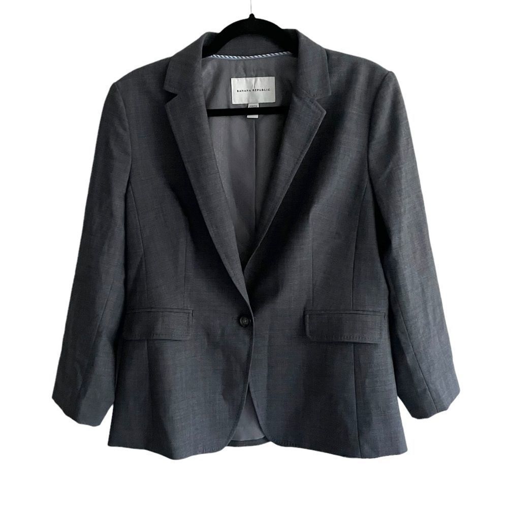 BANANA REPUBLIC Wool Stretch Button Front Blazer Jacket Charcoal Grey 12
